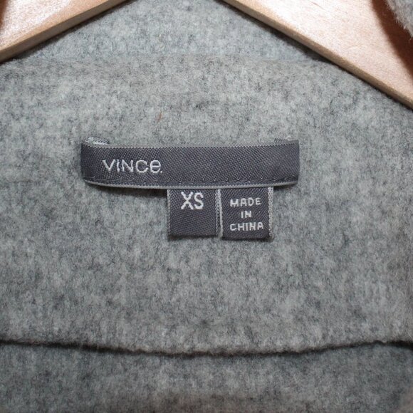 Vince light grey wool coat with rabbit fur trim hood - Picture 8 of 9